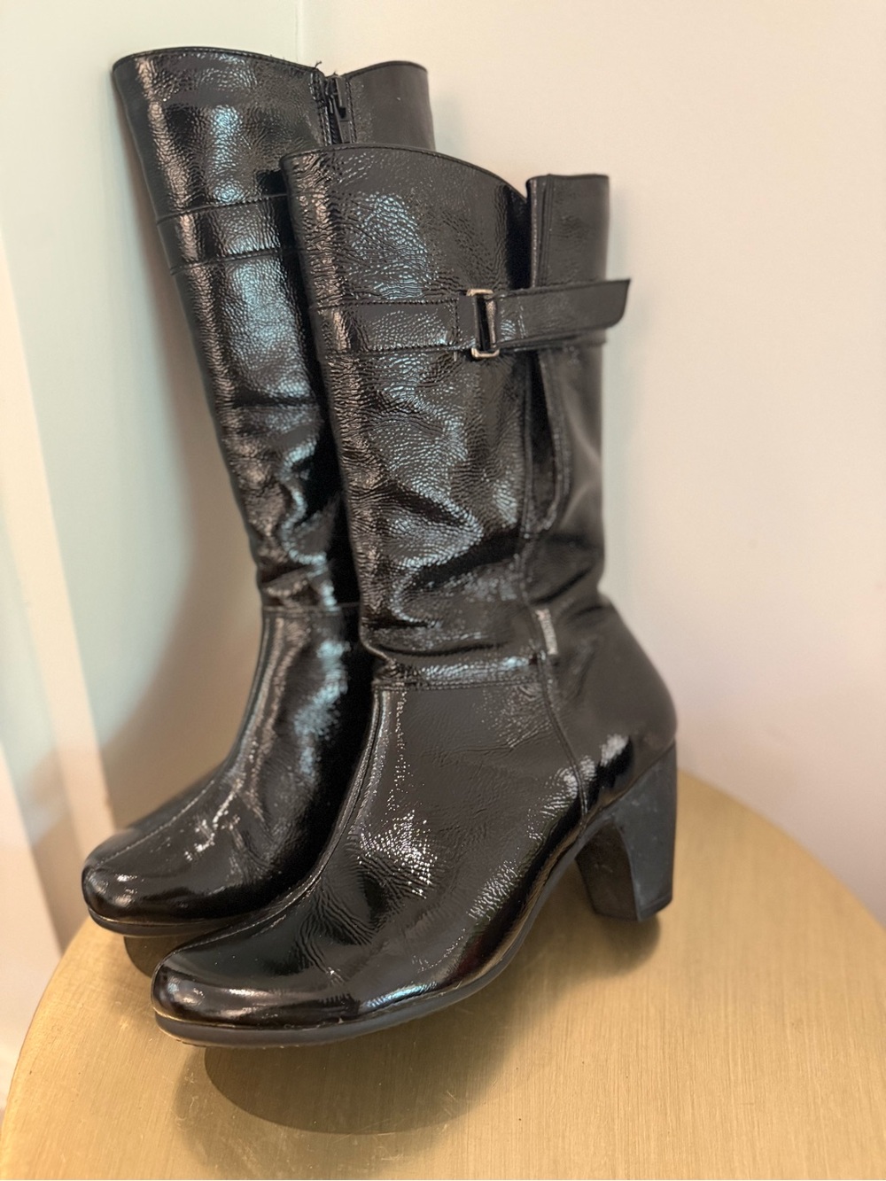 Mephisto Patent Leather Mid-Calf Heeled Boots, sz8.5 *made in France NWOT